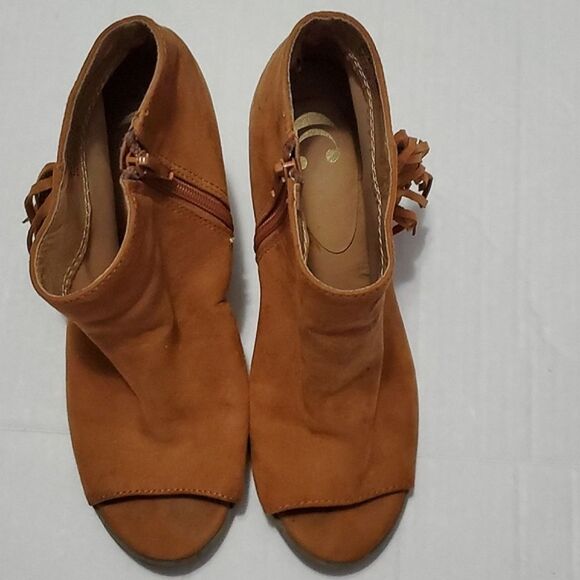 Charming Charlie Honey Tan Boho Trendy Fringed Open Toe Booties Shoeties - Picture 4 of 13
